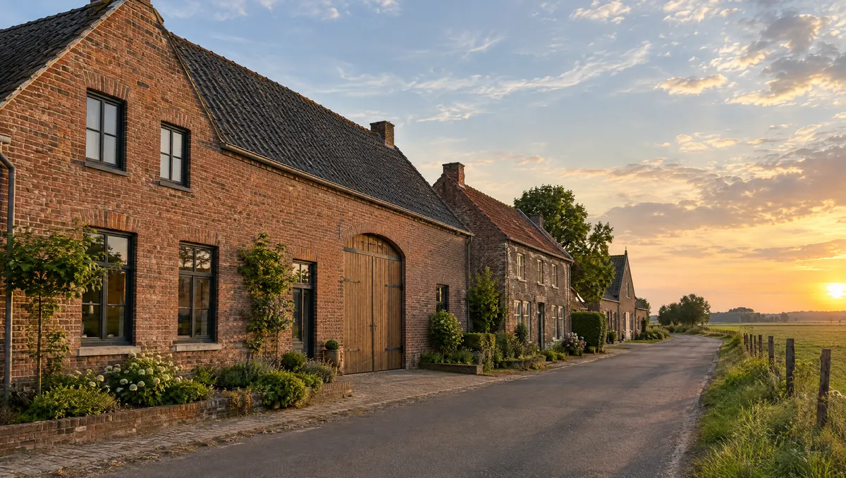 Umgebautes Backstein-Bauernhaus an einer Dorfstraße am Niederrhein